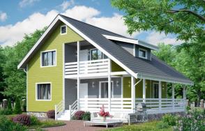 Каркасный дом 9х11 с террасой и балконом